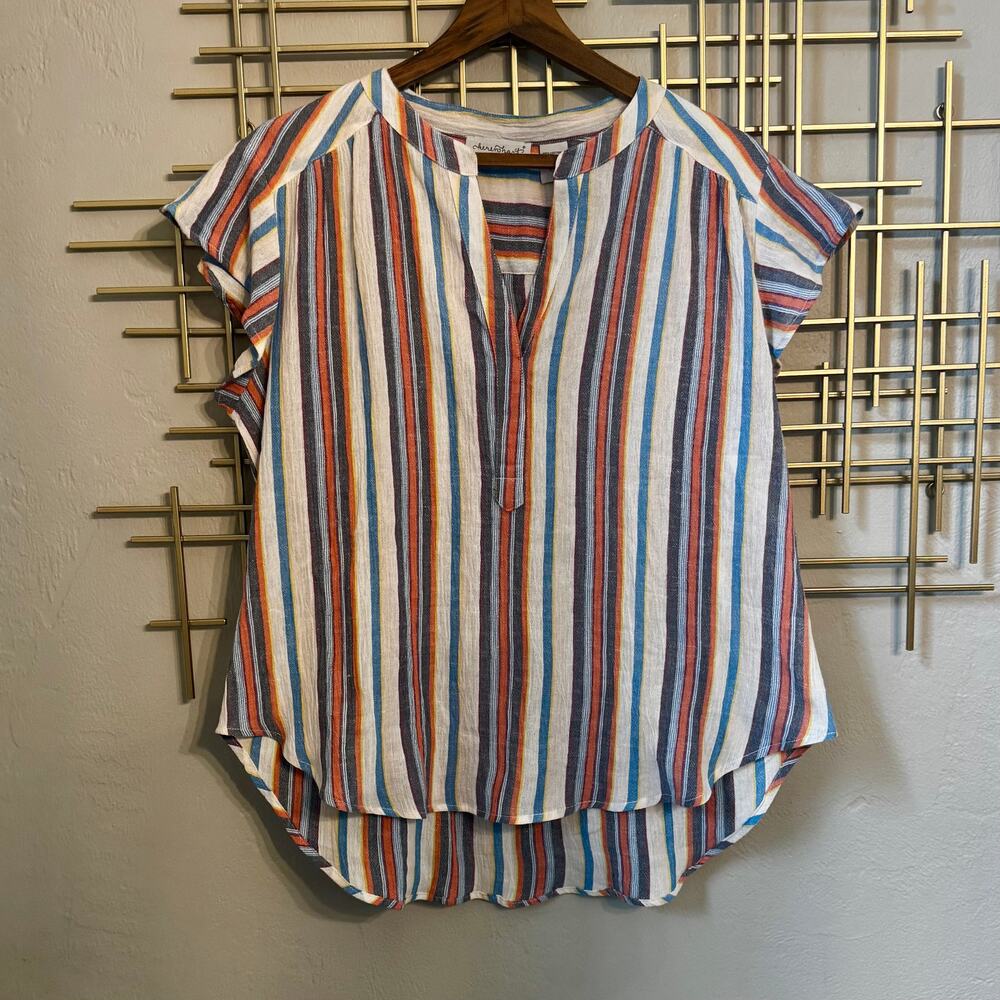 Keren Hart XL Cotton Gauze Striped Flutter Sleeve Tunic Blouse